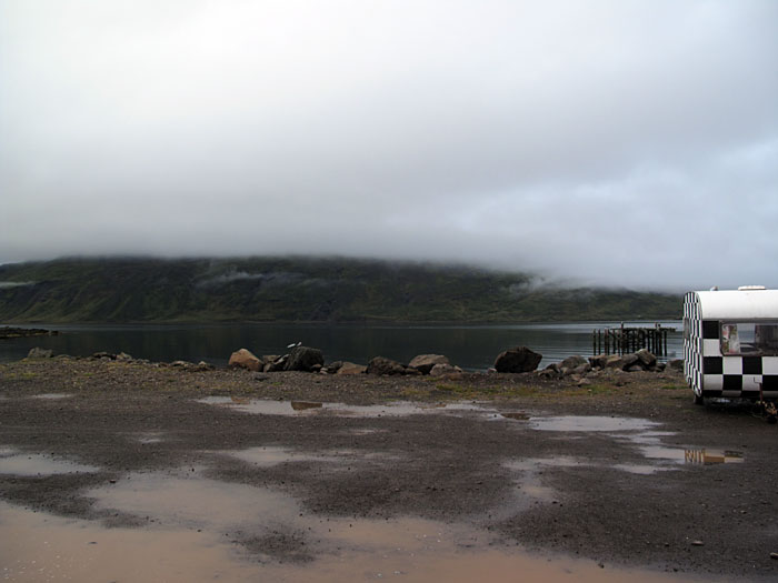 Djúpavík. Djúpavíkdays II: Exhibition by Anthony and Tim. - Sadly, the weather was not good. (14 August 2010)
