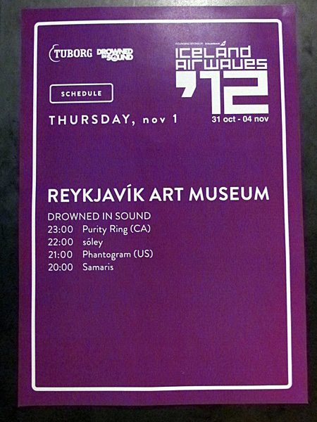 Reykjavík. Iceland Airwaves '12, part I. - Schedule for tonight - electonical musik ... (1 November 2012)