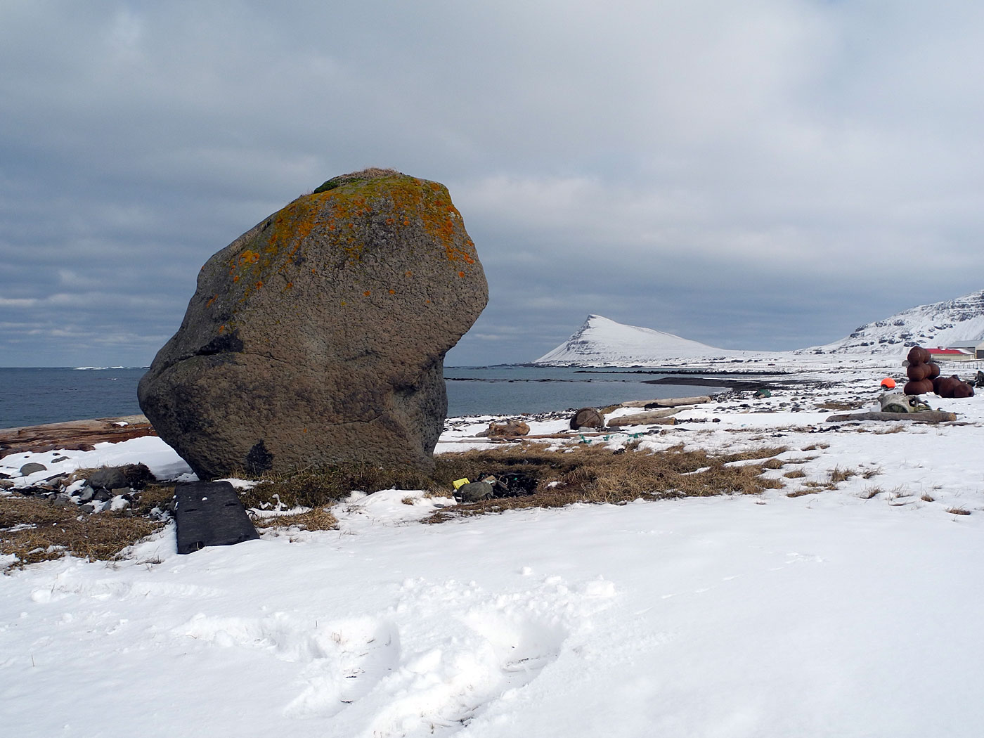 Djúpavík. Around Easter in Djúpavík. Saturday. III. - As far as I know this stone originates from Greenland. (30 March 2013)